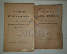 EUDOXIU BARON DE HURMUZAKI - FRAGMENTE din ISTORIA ROMANILOR , 2 vol ( traducere Ioan Slaviici ) 1900 foto