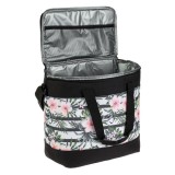 Geanta termoizolanta pentru alimente si bauturi,model in dungi flori tropicale,15 litri,28x18x30 cm