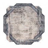 Covor TINE 75425B Cadru vintage - formă modernă, neregulată - gri / albastru inchis, 195x195 cm