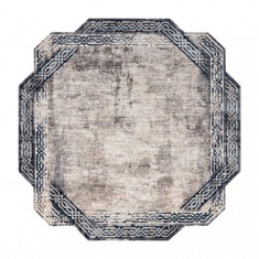 Covor TINE 75425B Cadru vintage - formă modernă, neregulată - gri / albastru inchis, 195x195 cm
