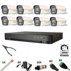 Kit de supraveghere Hikvision cu 8 camere Poc, ColorVu 8 Megapixeli, Lumina Color 40m, DVR 8 canale 8 Megapixeli, Hard, Accesorii SafetyGuard Surveill