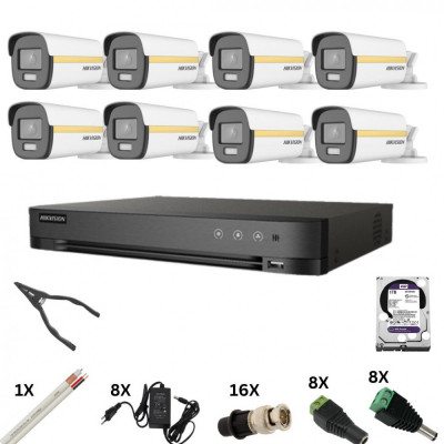 Kit de supraveghere Hikvision cu 8 camere Poc, ColorVu 8 Megapixeli, Lumina Color 40m, DVR 8 canale 8 Megapixeli, Hard, Accesorii SafetyGuard Surveill foto