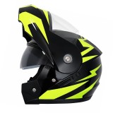 Casca Moto/Scuter Flip-Up FIXATO, Viziera Dubla, Protectie UV, Negru cu Verde, L 59-60cm