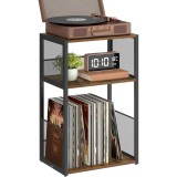 VASAGLE Suport pentru pickup si depozitare viniluri, 3 niveluri, cadru metalic, 43x30x69 cm, maro rustic