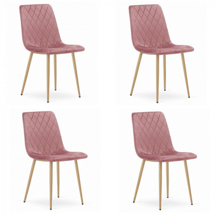 Set 4 scaune bucatarie/living, Artool, Turin, catifea, lemn, roz, 44.5x53x88.5 cm