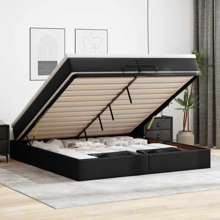 Cadru de pat otoman saltele Negru 200x200cm piele artificială
