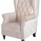 Fotoliu Chesterfield mare din lemn masiv cu tapiterie din catifea bej FHA086