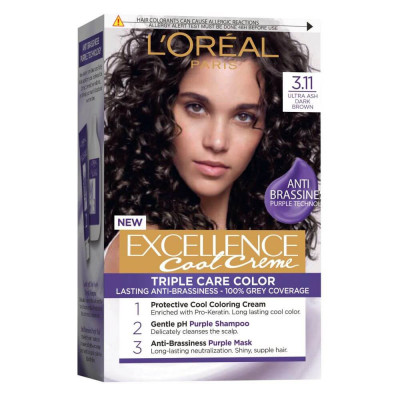 Vopsea de Par Permanenta L&amp;#039;Oreal Paris Excellence Cool Creme 3.11, 192 ml, Saten Ultra Inchis, Vopsea L&amp;#039;Oreal Paris, Vopsea de Par L&amp;#039;OREAL Paris, Vops foto