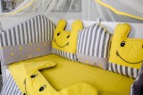 Lenjerie pentru patut bebe MyKids 11 piese gri-galben 120x60 cm