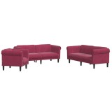 Cumpara ieftin Set de canapea, 3 piese, rosu vin, catifea