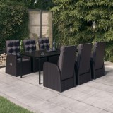 VidaXL Set de masă pentru grădină, 7 piese, cu perne, negru