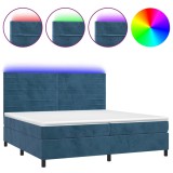Cumpara ieftin Pat cu arcuri, saltea si LED, bleumarin, 200x200 cm, catifea