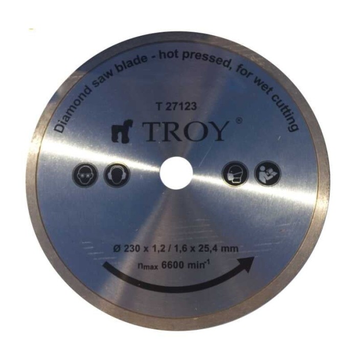 Disc diamantat continuu pentru portelan, ceramica si marmura Troy 27123, O230x1.6 1.2 mm