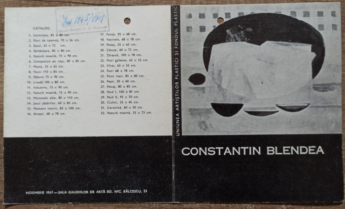 Pliant expozitie de pictura Constantin Blendea 1967