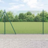 Gard din S&acirc;rmă Sudată cu 7 St&acirc;lpi Flanșați Verde 1.6x10 m Oțel