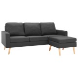 Canapea cu 3 locuri si taburet, gri inchis, material textil