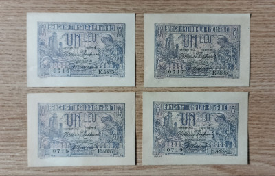ROMANIA -&amp;gt; 3 x 1 leu 1920 consecutive + 1 buc ( total 4 buc ) . AUNC - UNC foto