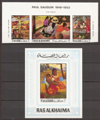 RAS AL KHAIMA PICTURA GAUGUIN ( serie + colita nedantelate) MNH foto