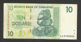 ZIMBABWE 10 DOLARI DOLLARS 2007 [7] P- 67 , VF+