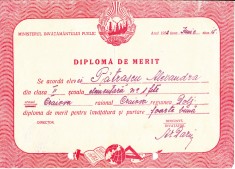 QW13 11 - 1952 - diploma - clasa 2 - Scoala elementara nr 1 fete - Craiova