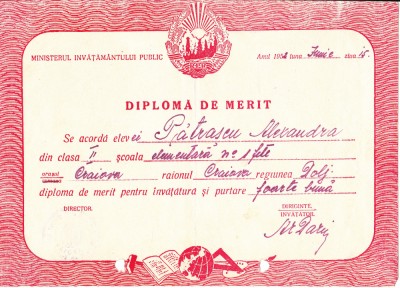 QW13 11 - 1952 - diploma - clasa 2 - Scoala elementara nr 1 fete - Craiova foto