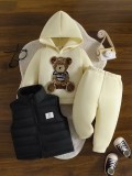 Cumpara ieftin Set bebelusi cu ursulet - Bluza cu gluga + Pantaloni + Vesta matlasata (Marime