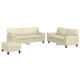 Set de canapele, 3 piese, crem, piele ecologica