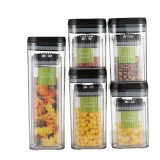 Cutii de Depozitare Alimente, Cyrax, Set din 10 Cutii de tip Container, Recipiente pentru Cereale in Bucatarie, Transparente cu Capac Negru