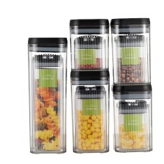 Cutii de Depozitare Alimente, Cyrax, Set din 10 Cutii de tip Container, Recipiente pentru Cereale in Bucatarie, Transparente cu Capac Negru