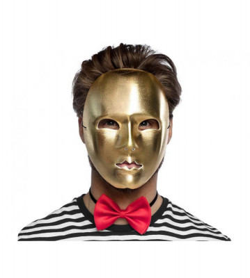 Masca mime din plastic pentru carnaval, haloween sau bal mascat, auriu foto
