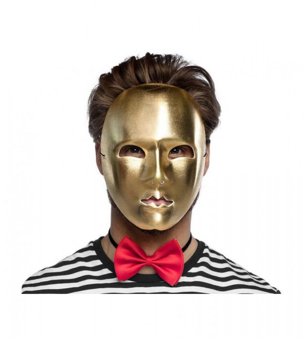 Masca mime din plastic pentru carnaval, haloween sau bal mascat, auriu