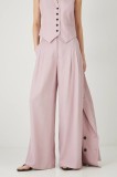 Medicine pantaloni din amestec de in culoarea roz, lat, high waist