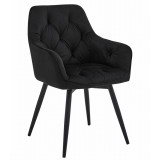 Scaun stil fotoliu bucatarie/living, Artool, York, rotativ, catifea, metal, negru, 56x61x84 cm