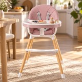 Cumpara ieftin Scaun de masa pentru bebelusi, 3 in 1, suport picioare, tavita si husa detasabile, centura 5 puncte, roz pudra