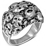 Inel argintiu lucios din o&Aring;&pound;el - cu multe cranii - Marime inel: 60