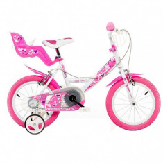 Bicicleta pentru fetite Dino Bikes RN, 14 inch, cosulet si scaunel pentru papusa foto