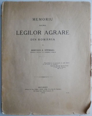 Memoriu asupra legilor agrare din Romania &amp;ndash; Dimitrie A. Sturdza foto