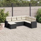 vidaXL Set canapele de grădină cu perne, 7 piese, negru, poliratan 3251633