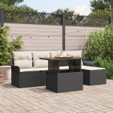 vidaXL Set de Masă pentru Grădină cu 6 Piese cu Perne Negru Poli Ratan Acacia