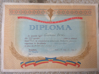 Diploma Uniunea de Cultura Fizica si Sport SAH Timisoara banat 1960 RPR foto