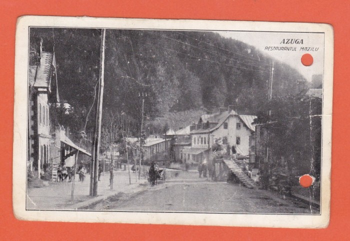 AMS @ - CARTE POSTALA - AZUGA, RESTAURANTUL MAZILU, 1940, CIRCULATA ( cu perforari)
