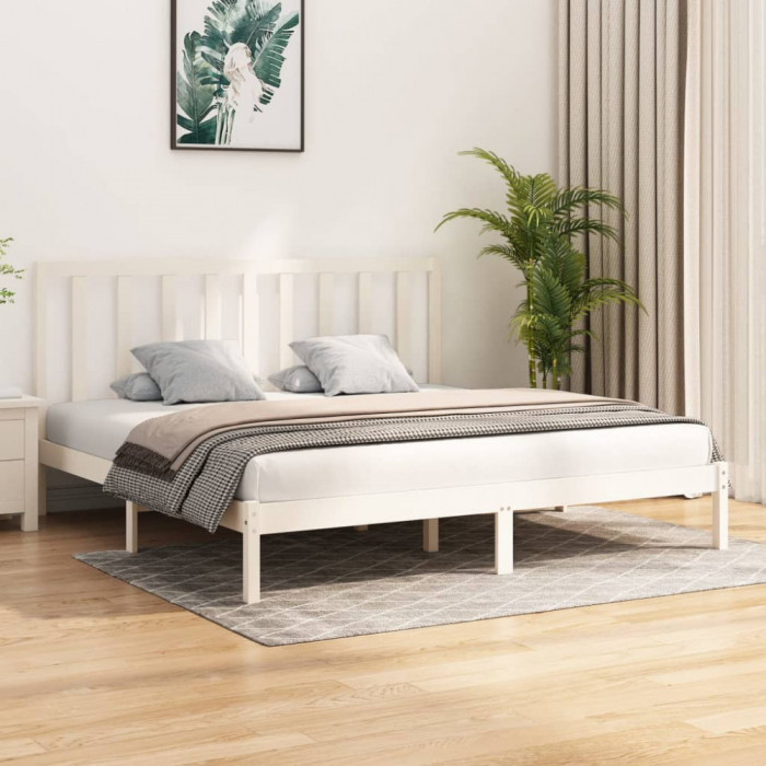 Cadru de pat Super King, alb, 180x200 cm, lemn masiv de pin GartenMobel Dekor
