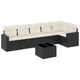 Cumpara ieftin Set canapele de gradina cu perne, 7 piese, negru, poliratan