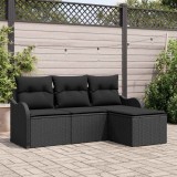 VidaXL Set de canapele pentru grădină cu pernă 4 pcs Negru Rattan poli