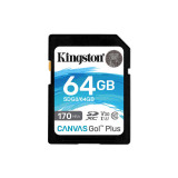 Card SD Kingston Canvas Go Plus 64GB Clasa 10 UHS-I U3 V30 170Mbs