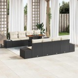 Set de sofa de grădină cu 7 piese și perne negre din ratan