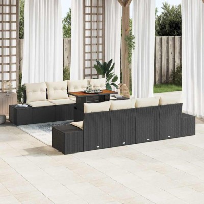vidaXL Set de masă pentru grădină 9 pcs Negru, Crem 100 x 55 x 73 cm foto