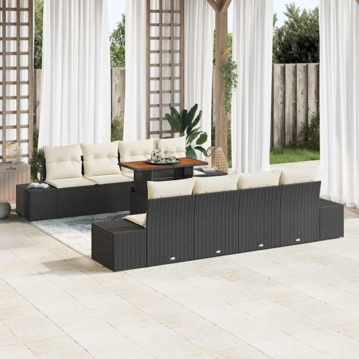 vidaXL Set de masă pentru grădină 9 pcs Negru, Crem 100 x 55 x 73 cm