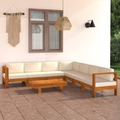 Gossi set mobilier gradina perne alb crem, 8 piese, lemn masiv acacia