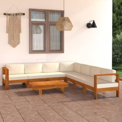 Gossi set mobilier gradina perne alb crem, 8 piese, lemn masiv acacia foto